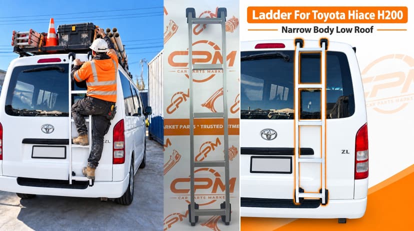 Toyota Hiace H200 2005–2025 aluminium tailgate ladder with rust-resistant construction and no-drilling installation.