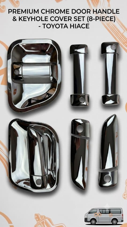 A set of Chrome Decorative Handle Covers Suitable for Toyota Hiace 2005-2018