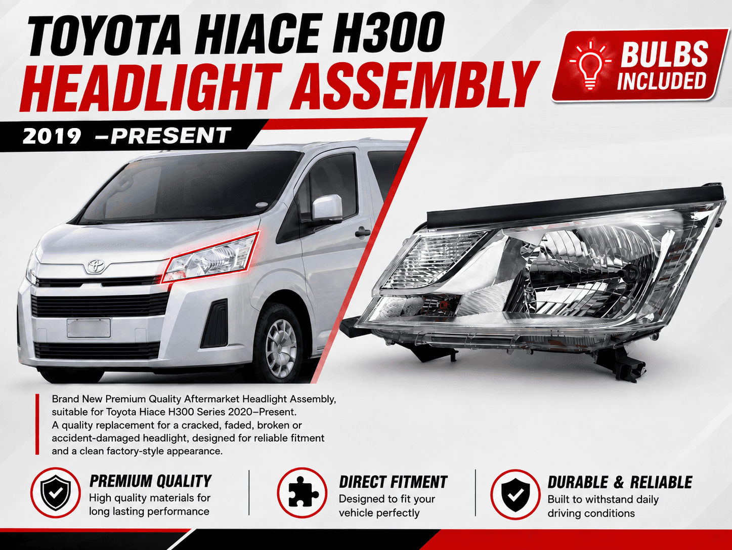TOYOTA HIACE H300 2019-PRESENT HEAD LIGHT - LH